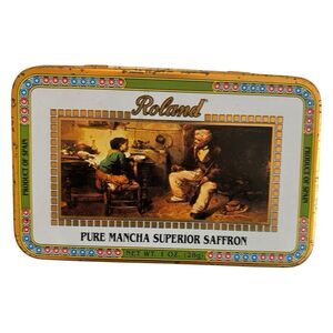 Vintage Roland Pure Mancha Superior Saffron Tin Empty Metal Box Spain Decor 4 in